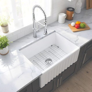 Sunvega 24 Inch White Ceramic Farmhouse Sink with Apron Front