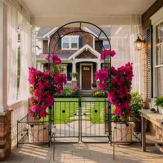 Sunvega Black Metal Garden Arch Trellis with Two Plant Stands for Climbing Plants