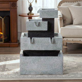 Sunvega Black and White Water Fountain with Vase Design Light and Pump