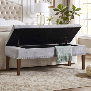 Sunvega Plush Tufted Storage Bench with Nail Accent for Bedroom Seating
