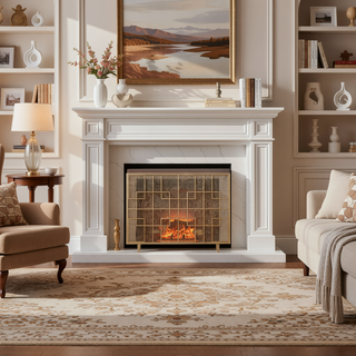 Sunvega Contemporary Iron Fireplace Screen with Diamond Mesh Single Panel Design