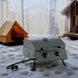 Sunvega 2 Burner Portable Gas BBQ Grill with Lid Thermometer and Foldable Legs