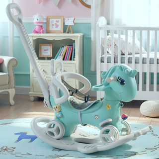 Sunvega Unicorn Rocking Horse for Toddlers with Push Handle and Backrest