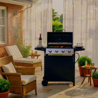 Sunvega 4 Burner Propane Gas Grill with Stainless Steel 34,000 BTU and Two Shelves