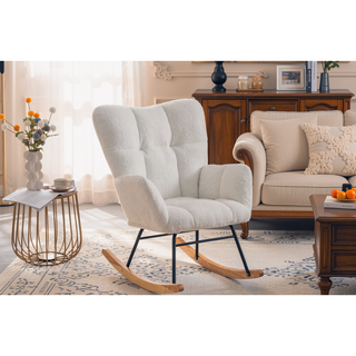Sunvega Teddy Fabric Rocking Chair with Adjustable Footrest for Living Room