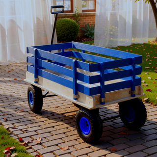 Sunvega Fresh Blue Solid Wood All-Terrain Toy and Garden Tool Cart Trolley