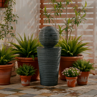Sunvega LED-Lit Modern Concrete Column Fountain for Patio Porch Oasis