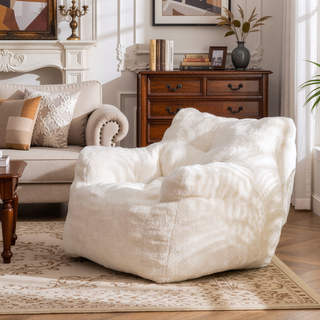 Sunvega Soft Teddy Velvet Fabric Tufted Bean Bag Chair with Ergonomic Backrest