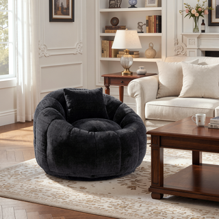 Sunvega Modern Pumpkin Shape Bean Bag Chair with Ottoman for Living Room