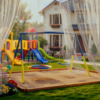 Sunvega Heavy-Duty A-Frame Metal Outdoor Swing Set with Saucer and Belt Swings