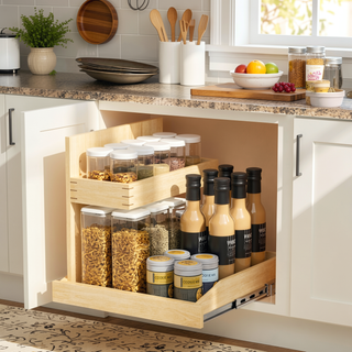 Sunvega 2 Tier Pull Out Cabinet Organizer with Soft Close and U Bracket