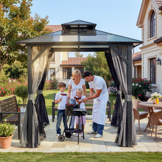 Sunvega 8x8FT Hardtop BBQ Grill Gazebo with UV-Resistant Polycarbonate Roof for Patio