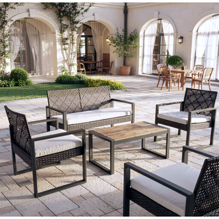 Sunvega Modern Outdoor Patio Furniture Set with Acacia Wood Table and PE Rattan