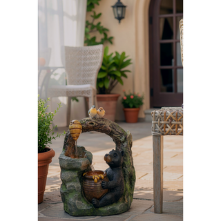 Sunvega Decorative Two-Tiered Water Fountain with Woodland Animal Design and Light