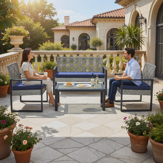 Sunvega Modern Outdoor Patio Furniture Set with Acacia Wood Table and PE Rattan