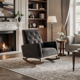 Sunvega Mid-Century Modern Solid Wood Rocking Chair with Microfiber Upholstery