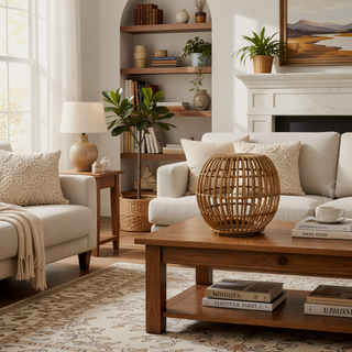 Sunvega Boho Handcrafted Rattan Coffee Table with Faux Weave for Outdoor Decor