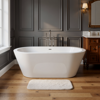 Sunvega Premium High-back Oval Acrylic Freestanding Soaker Bathtub Non-Slip Easy Clean