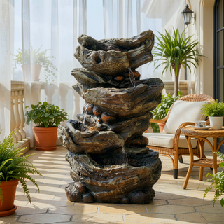 Sunvega 4-Tier Cascading Water Fountain with LED Light for Indoor or Outdoor