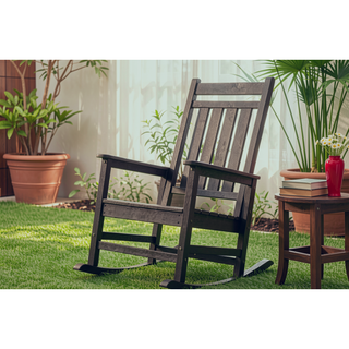 Sunvega All Weather-resistant Black Rocking Chair Set with Wood-Texture and Side Table