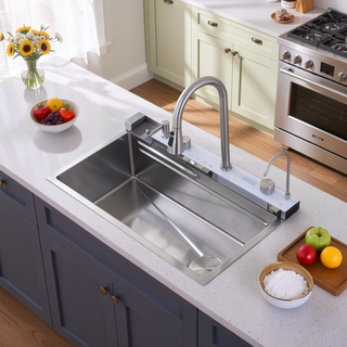 Sunvega 32x19 Inch Overmount Single Bowl Kitchen Sink in Brushed Nickel