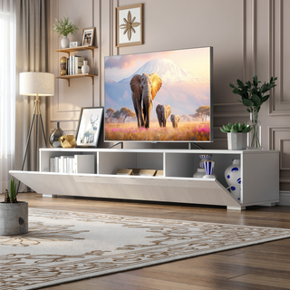 Sunvega Wall Mounted Floating 80 Inch TV Stand with LED Lights and Charging Station