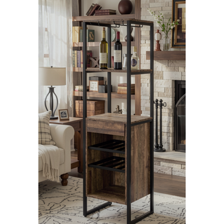Sunvega Wooden Square Wine Rack with Drawer and 3 Open Compartments