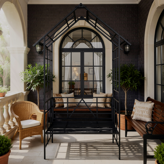 Sunvega Black Metal Garden Arch Gate for Climbing Plants Support Outdoor Decor