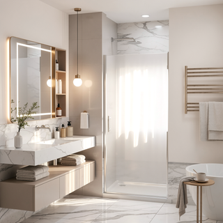 Sunvega 24x72 Inch Brushed Nickel Pivot Shower Door with Half Frame