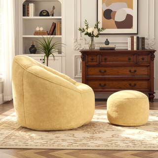 Sunvega High Pressure Foam Bean Bag Sofa Chair with Padded Footrest for Living Room
