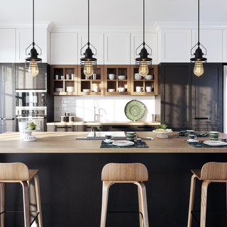 Sunvega Industrial Black Metal Cage Pendant Light with Adjustable Height for Kitchen