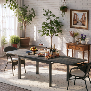Sunvega Expandable Aluminum Patio Dining Table with E-Coating for 4-6 Person