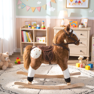 Sunvega ASTM-F963 Certified Spring Rocking Horse with Plush Fabric and Animal Sounds