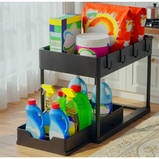 Sunvega Two-Tier Extendable Sink Shelf for Maximizing Cabinet Storage Space
