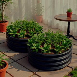 Sunvega 47.24 Inch Round Metal Raised Garden Bed for Vegetables Flowers and Herbs