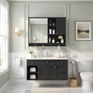 Sunvega 36 Inch Wall Mounted Bathroom Mirror Cabinet with Adjustable Shelf and Hidden Storage