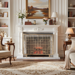 Sunvega Contemporary Iron Fireplace Screen with Diamond Mesh Single Panel Design