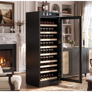 Sunvega Black Wood Multi-Tiered Wine Cabinet with Intelligent Temperature Control