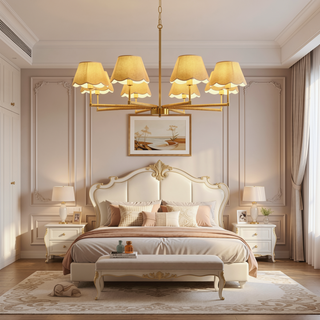 Sunvega Gold Finish 6-Light Rope and Fabric Shade Chandelier Pendant Lamp