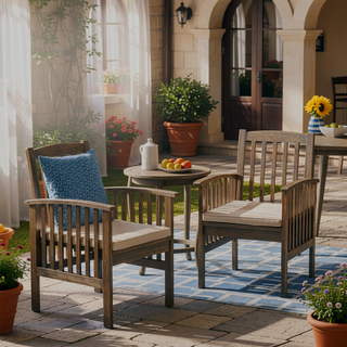 Sunvega Acacia Wood Dining Chairs with Water Resistant Cushions for Patio