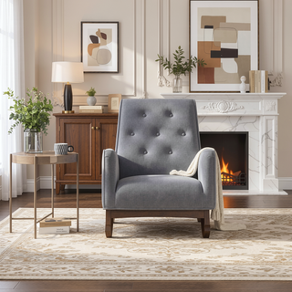 Sunvega Mid-Century Modern Solid Wood Rocking Chair with Microfiber Upholstery