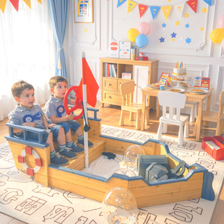 Sunvega Wooden Pirate Sandbox with Bench Seats, Storage, and Non-Woven Fabric Liner