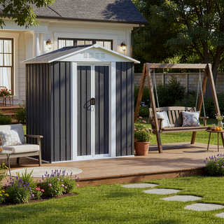 Sunvega 5FT x 3FT Grey Outdoor Pent Roof Garden Tool Storage Shed House