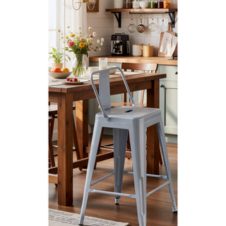 Sunvega Industrial Metal Barstools with Bucket Back and 4 Leg Design Set of 2
