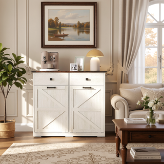Sunvega Farmhouse Barn Door Style Trash Cabinet for 2 x 10 Gallon Cans