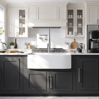 Sunvega 33 Inch White Porcelain Ceramic Farmhouse Kitchen Sink Workstation with Reversible Apron