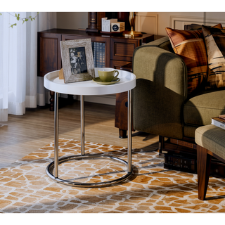 Sunvega Mid-Century White Lipped Edge Side Table with Copper Metal Legs