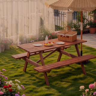 Sunvega 95-Inch Solid Hardwood Outdoor Picnic Table Set with Benches for 12