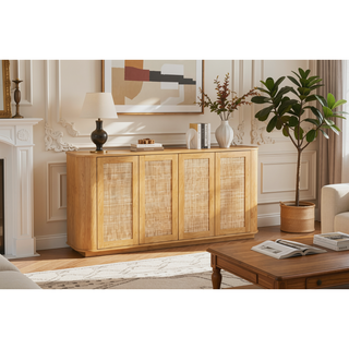 Sunvega Modern Wavy TV Stand Rounded Corner Cabinet for Living Room Storage