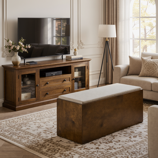 Sunvega Modern Accent Bench with Removable Cushion and Lower Storage Shelf
